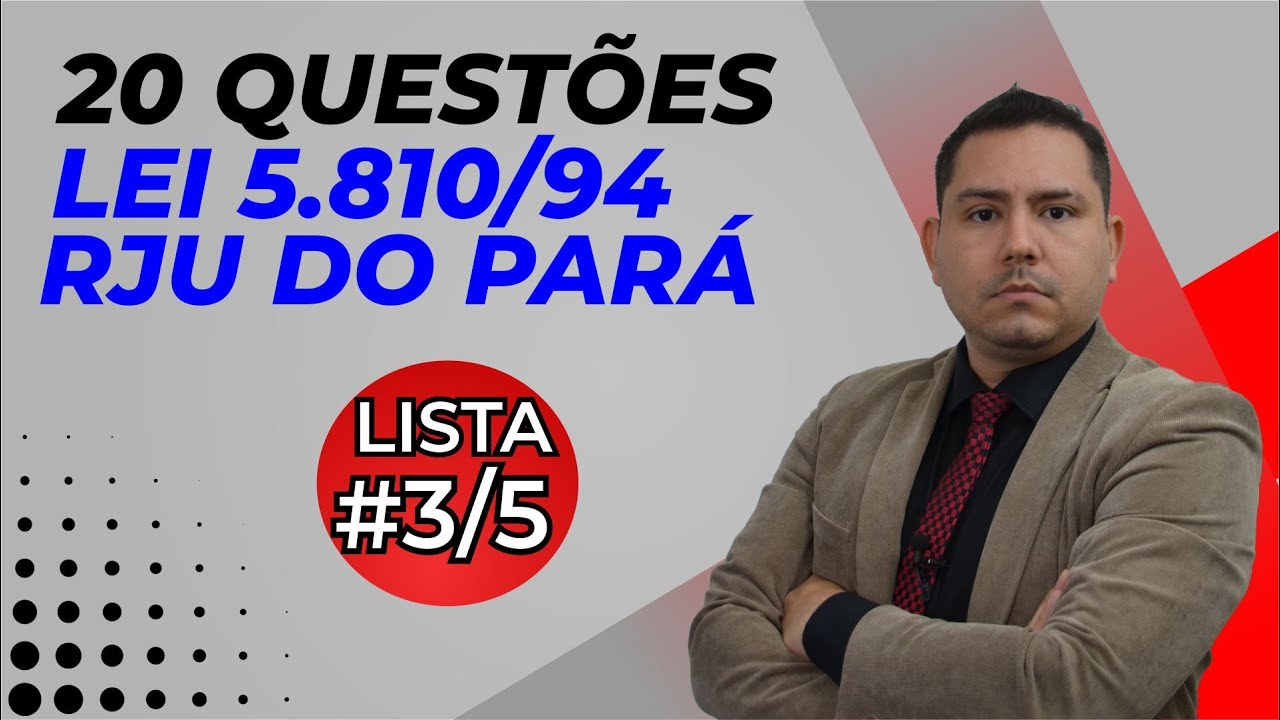 20 QUESTÕES - LEI 5810/94 - RJU DO PARÁ - LISTA #3/5 - Professor Raphael Pinho