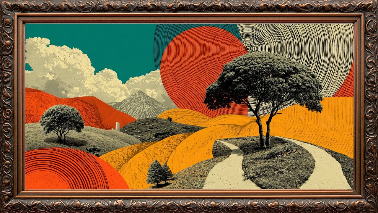 Modern Art Landscape Illustration Frame TV | Modern Screensaver in 4K | Gold Frame Tv