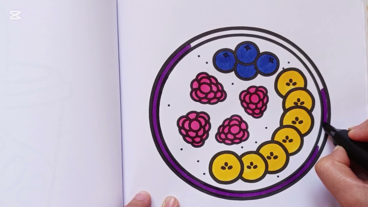 Chiroyli Mevali Tarelka Rasmi | Banan, Zaytun va Malina Bo‘yash 🍌🍓