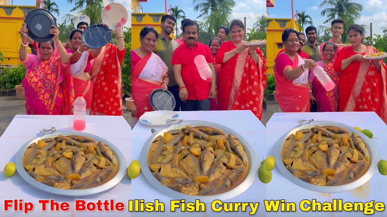 Flip The Bottle Ilish Fish Curry Win Challenge 🤔| বোতল উল্টে মাছের তরকারি জিতুন😛/ SK Challenge Video