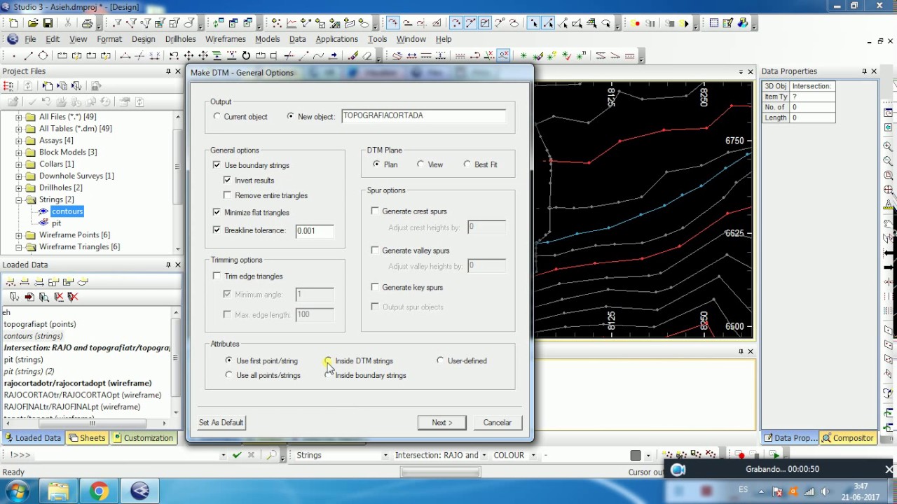 Datamine Studio 3 - Intersección topografía