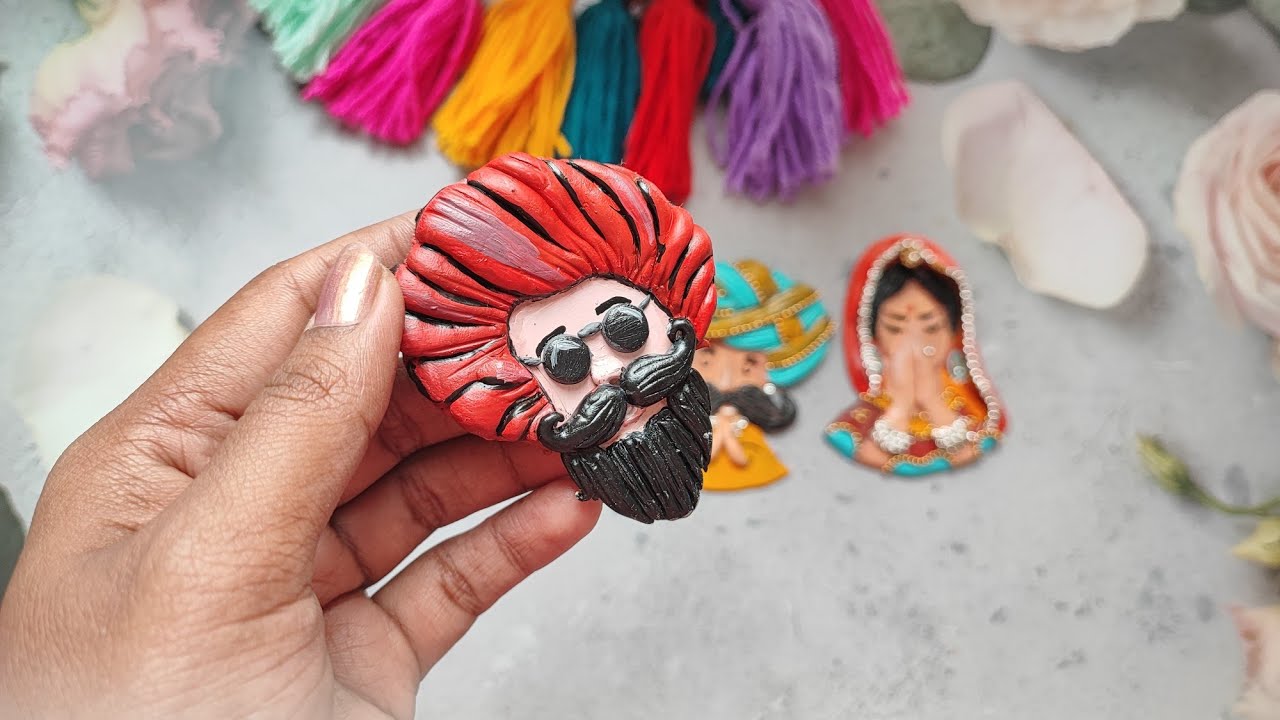 Rajasthani Couple Fridge Magnets | Turban Man Craft | Clay Craft Ideas | Home Decor Idea