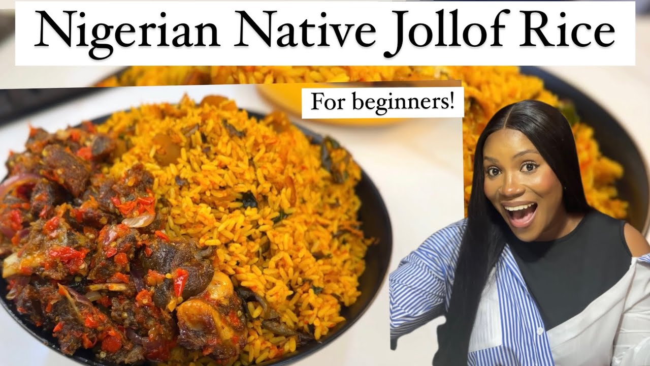 How to make Nigerian Native Jollof Rice (palm oil rice)| peppered meat | for beginners!