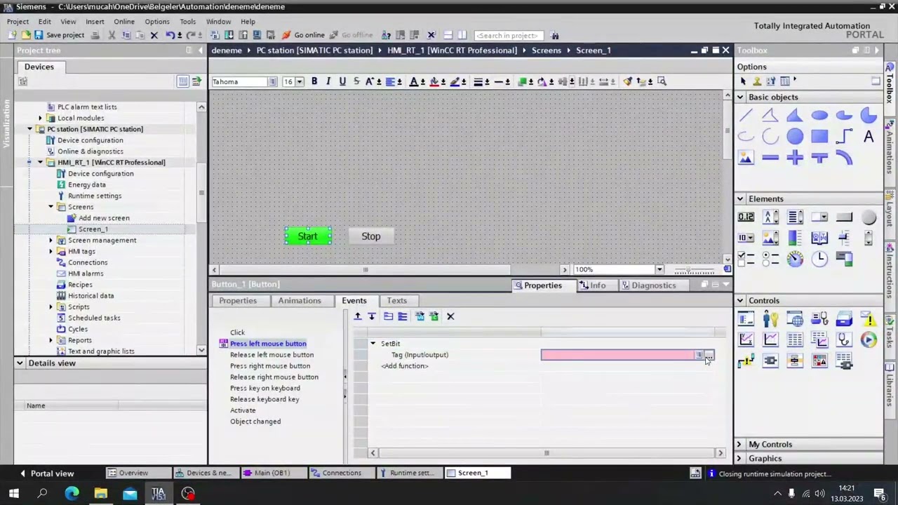 3) SCADA Tia Portal Buton Tanımlama WinCC RT Professional