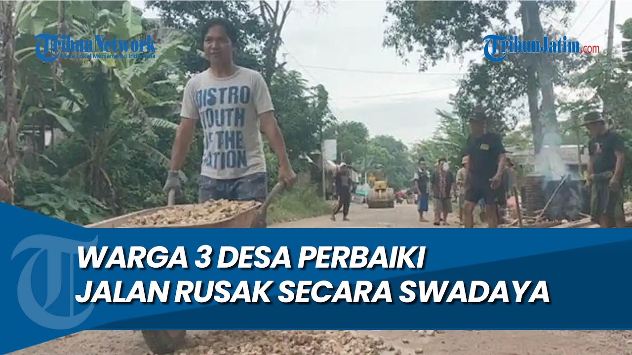 SWADAYA, Warga 3 Desa di Bangkalan Perbaiki Jalan Rusak, Pemkab Gelontor Belasan Tong Aspal
