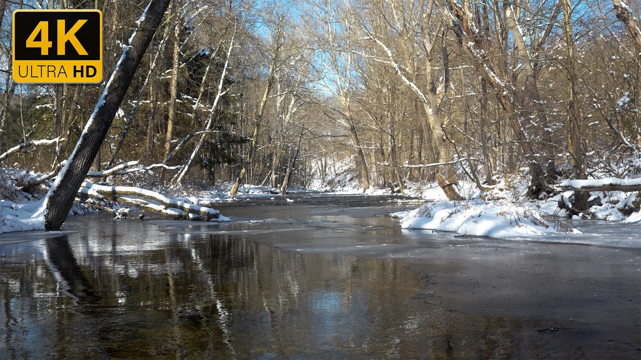 3 HOUR VIDEO & SOUNDS FOR DEEP SLEEP, FOCUS & STUDY: Peaceful Snowy River (4K UHD / No Music)