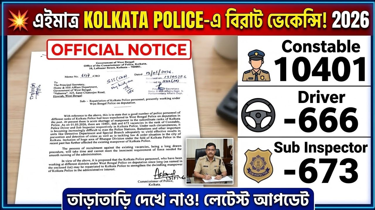 Kolkata Police Huge Vacancy 2026 | Kp new Vacancy 2026 | Kp Sub Inspector New Vacancy 2026 | #wbp