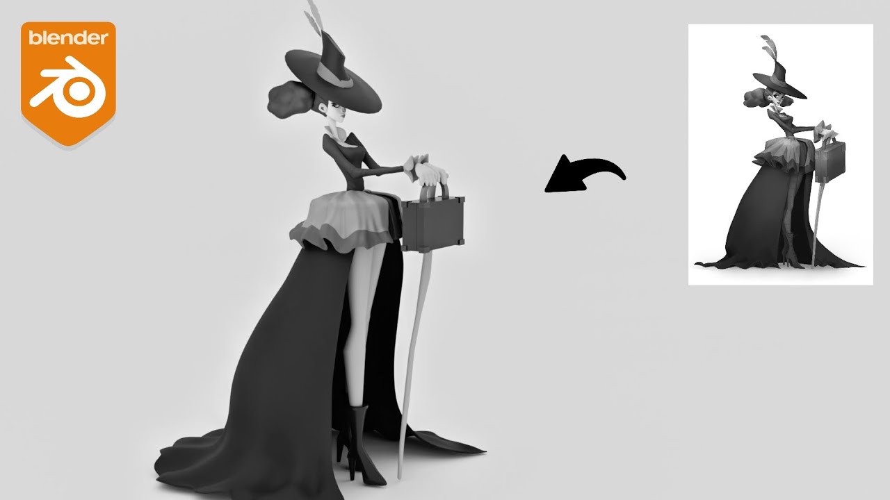 Sculpting stylized vintage female character in blender  #timelapse #3d #blender 