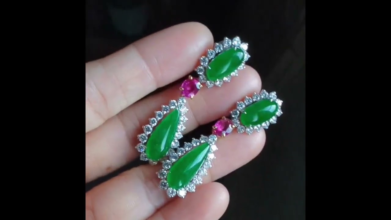 Gem Gardener: Art Deco Jade Ruby Dangle Earrings 18k 2