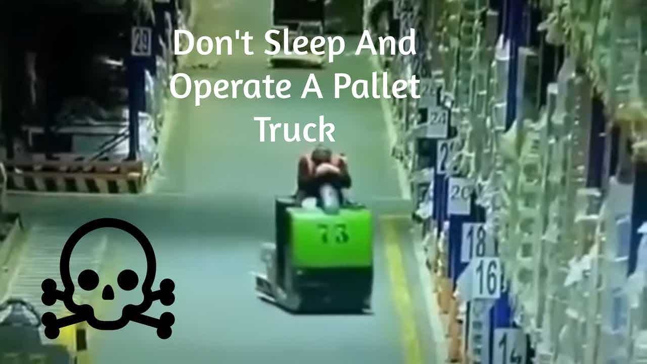 Pallet truck brings down racking in disaster caused by tiredness. Forklift training might be helpful