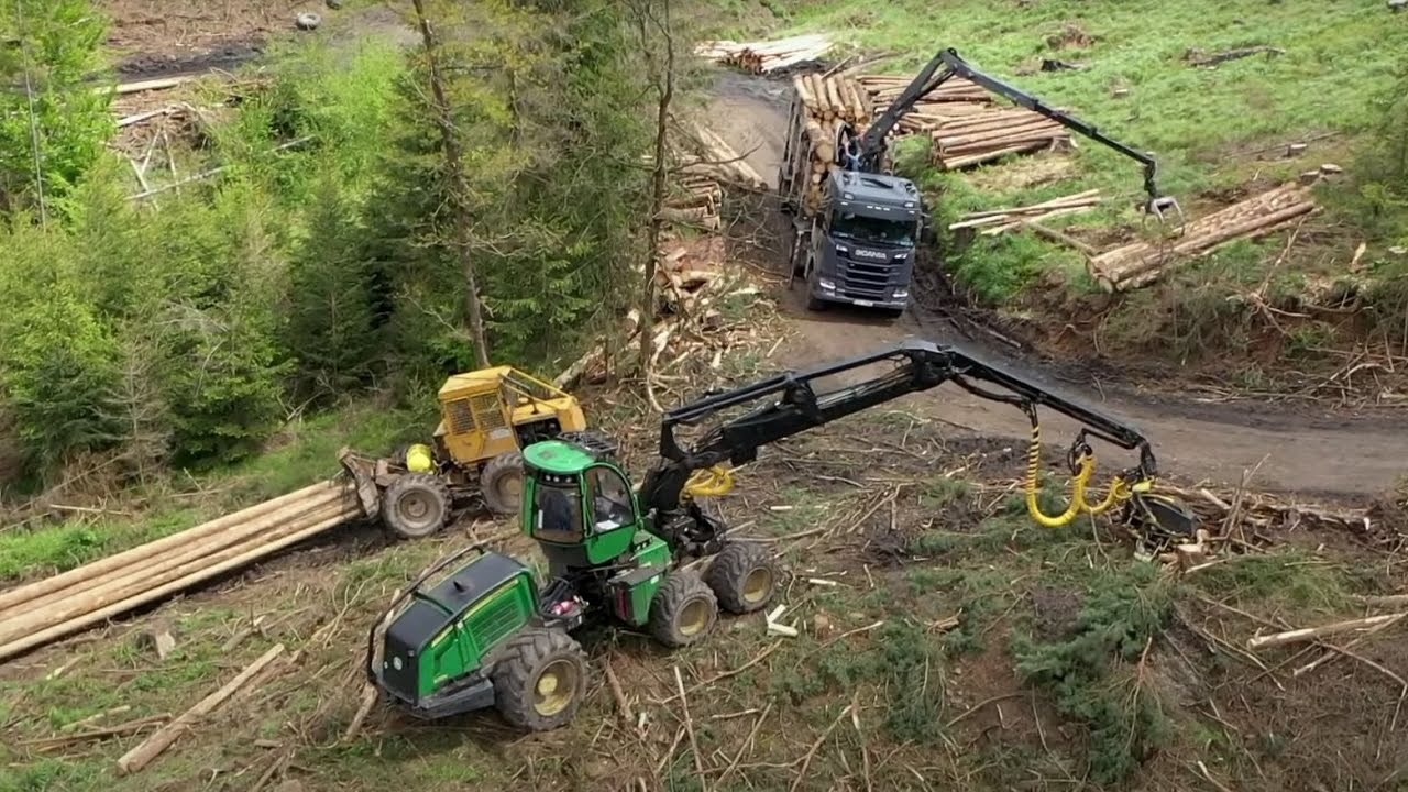 лесозаготовка и вывозка древесины - John Deere, LKT, Scania