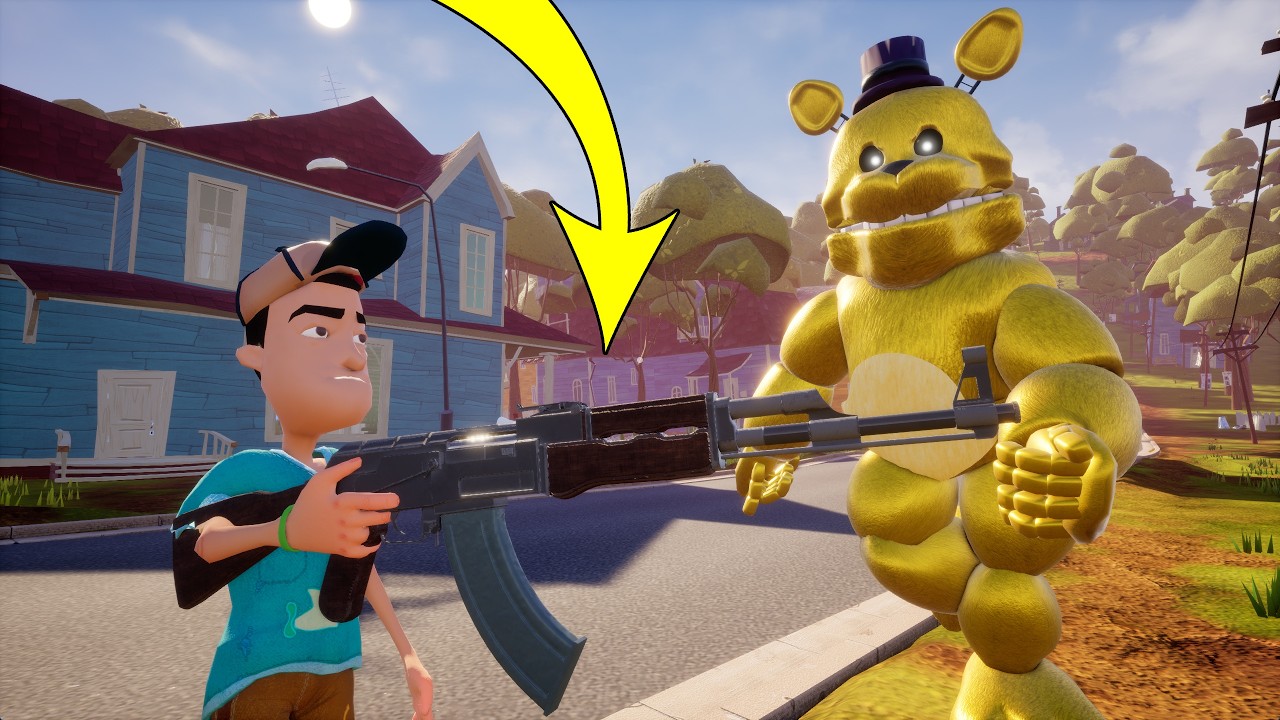 Fredbear vs Weapons in Hello Neighbor