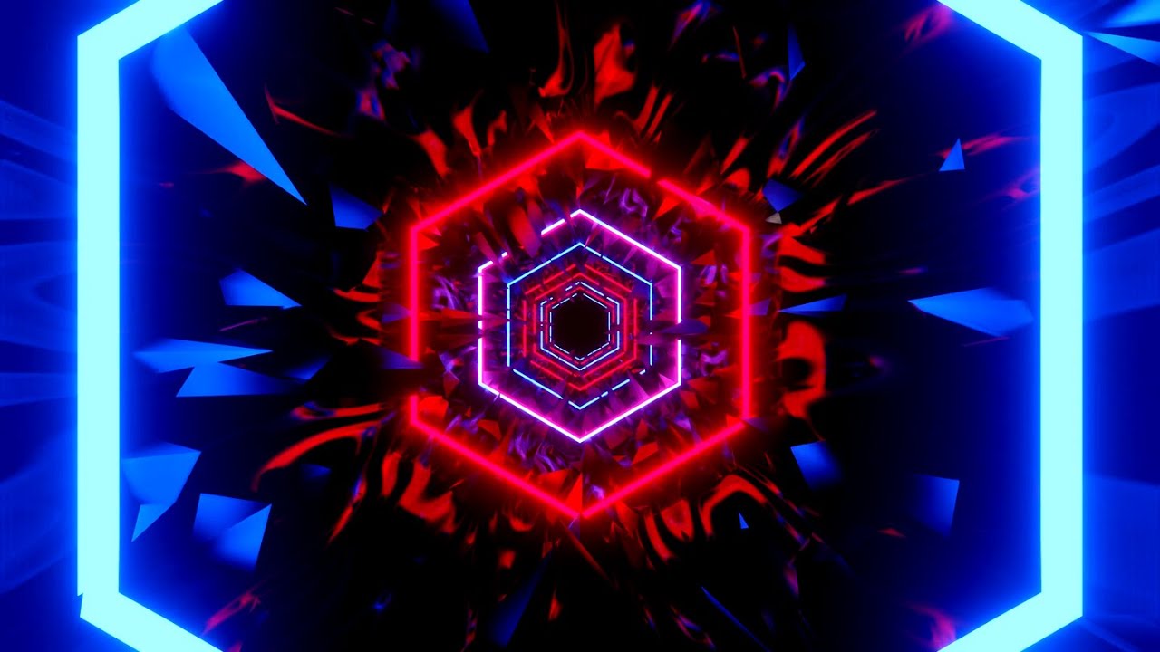 4K Abstract Fast Moving Hexagon Light Tunnel Black Screen Relaxing Neon Lights Video