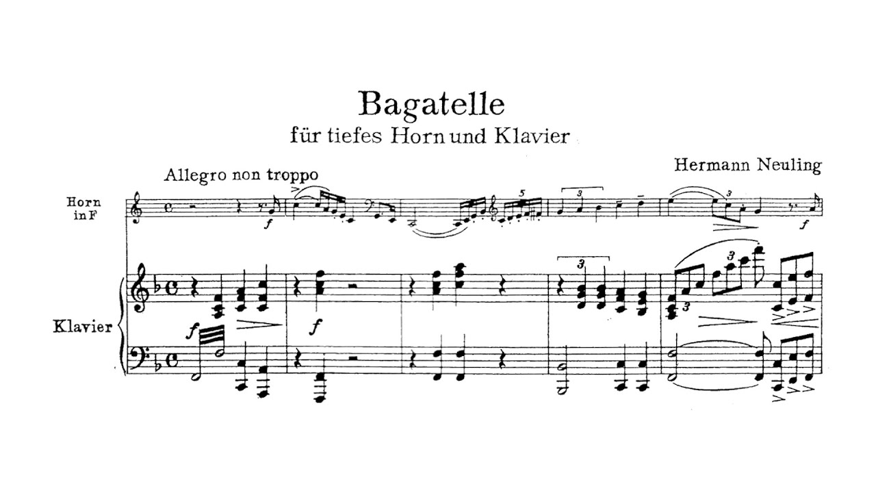 [Score] Hermann Neuling - Bagatelle (for low horn and piano)