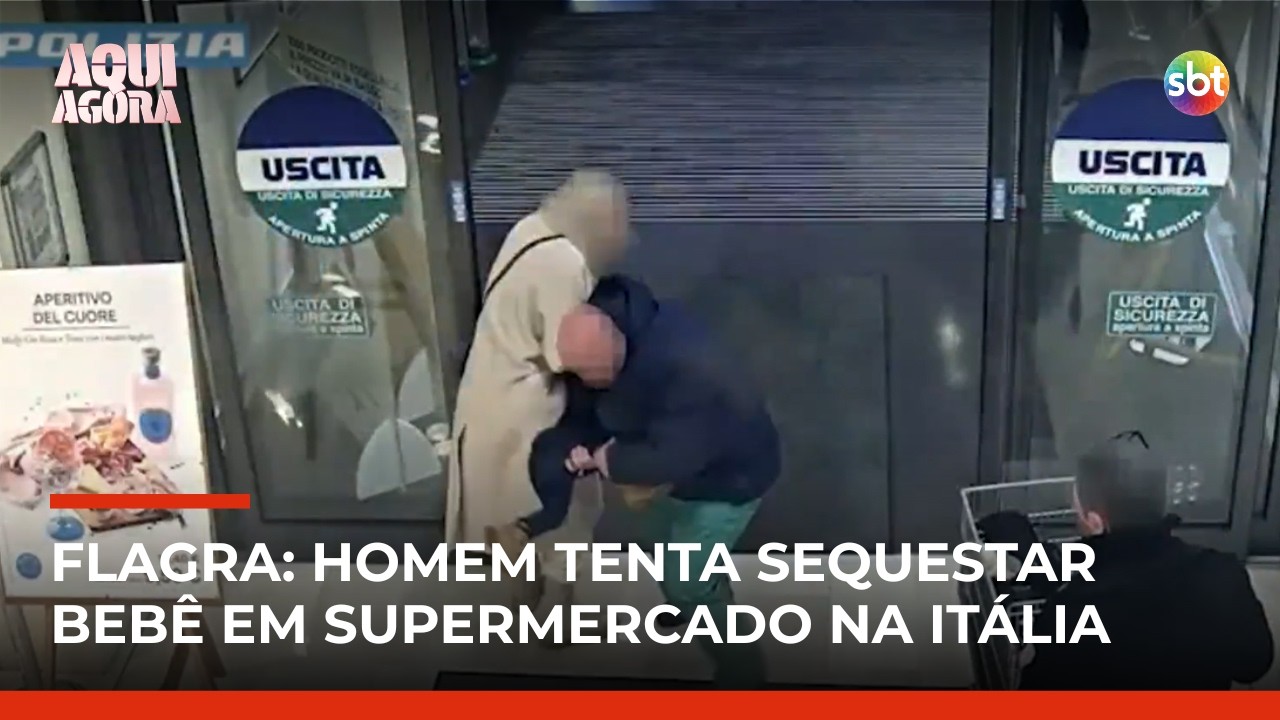 Câmera flagra homem tentando sequestrar bebê em supermercado na Itália | #AquiAgora
