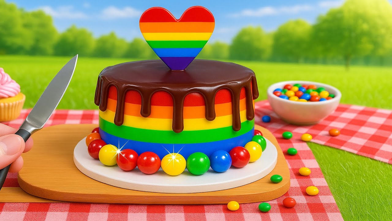 🌈 Mini Rainbow Heart Cake 🍫 So Satisfying Chocolate Drip Decorating ASMR