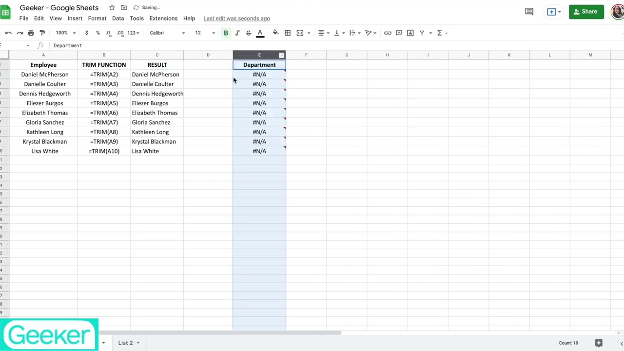 Trim Function in Google Sheets will remove extra spaces from text! Super easy!