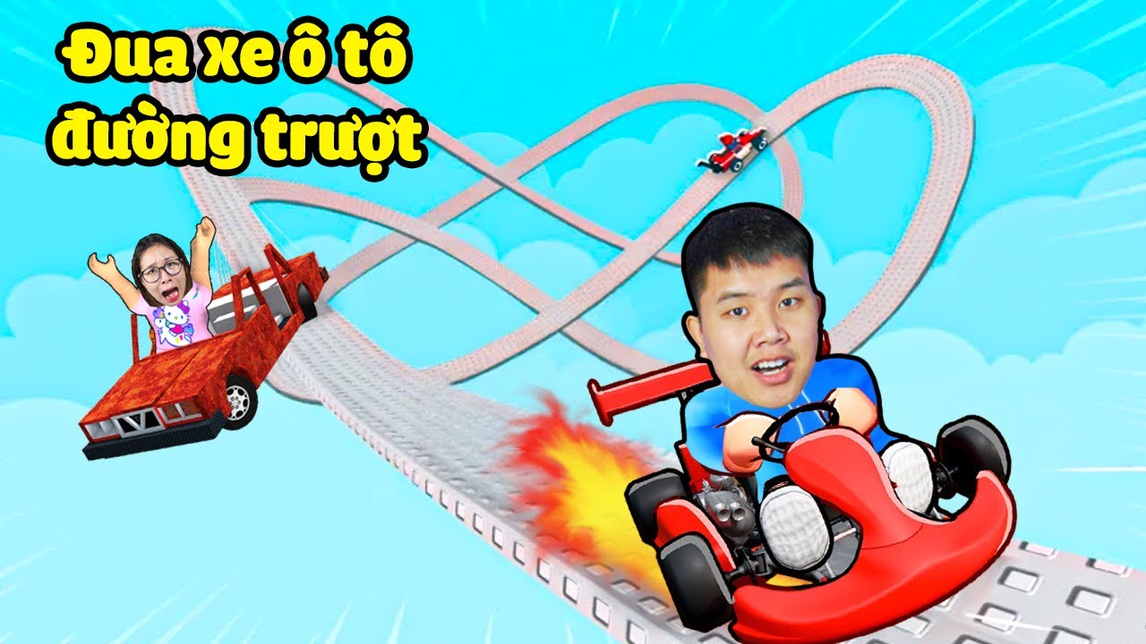 Đua lái xe ô tô trên đường trượt siêu trơn siêu nguy hiểm xem ai về đích nhanh nhất bqThanh & Ốc