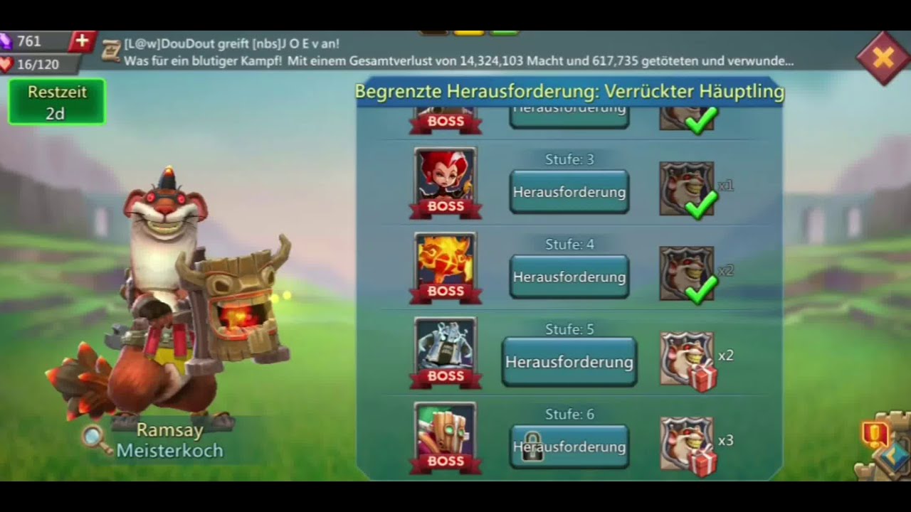 Begrenzte Herausforderung: Verrückter Häuptling-Meisterkoch Stage 5 Lords Mobile