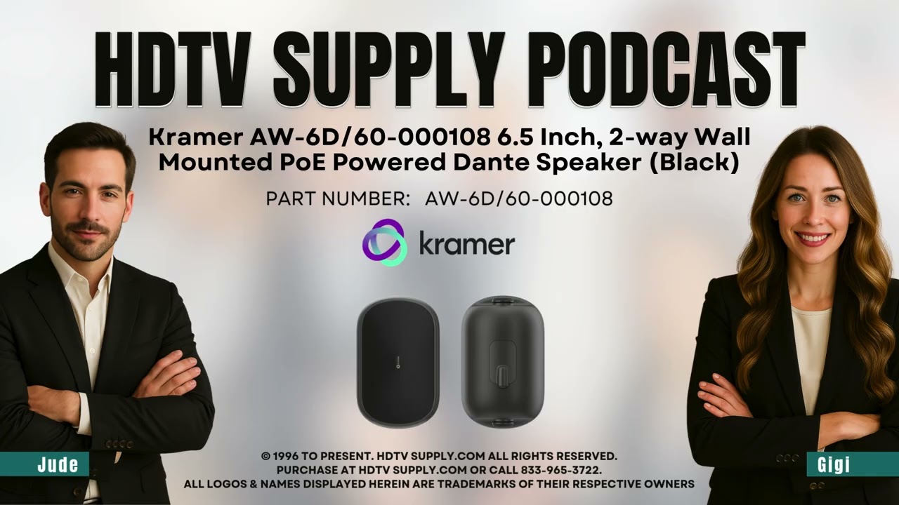 Kramer AW-6D/60-000108 6.5 Inch, 2-way Wall Mounted PoE Powered Dante Speaker (Black)