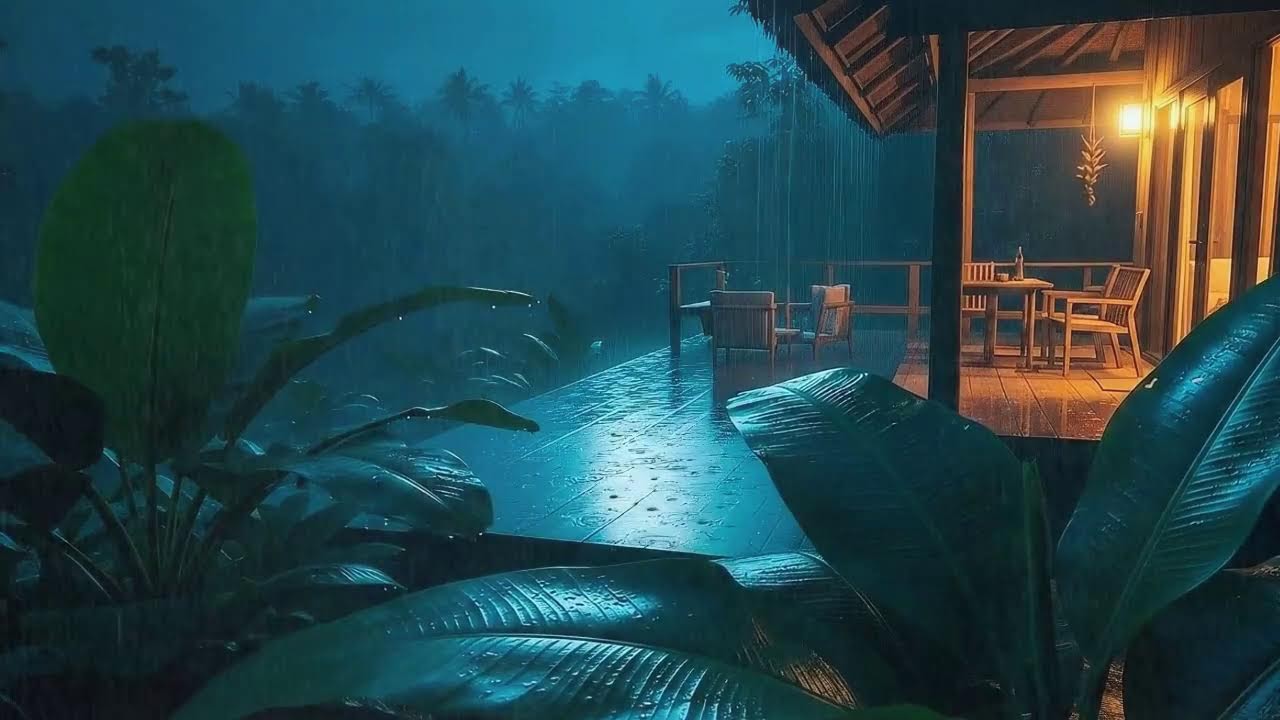 Sleep Now with Calm Rain and Low Thunder Murmur at Forest Cabin Terrace 🌧️
