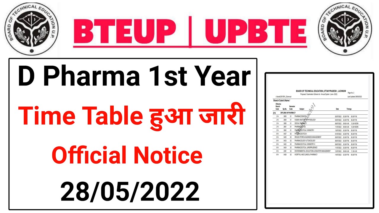 D Pharma Time Table 2022 ll D Pharma Exam Date Sheet 2022 || D Pharma Practical Exam Date 2022