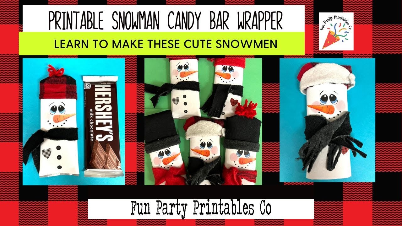 How To Make The Snowman Candy Hershey Bar Wrapper Gift with Hat and Scarf