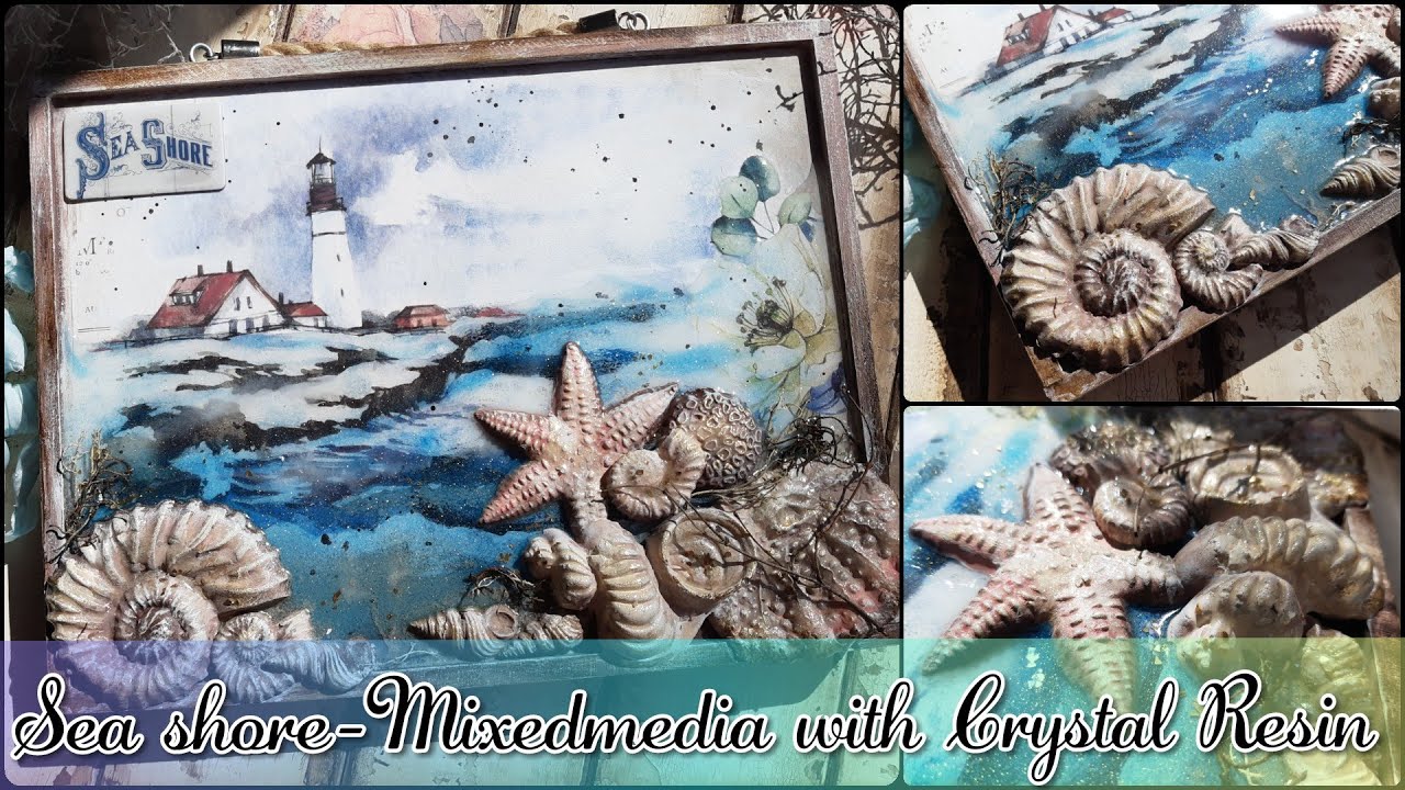 Sea shore 🐚🧜‍♀️🐚Mixedmedia with Crystal Resin