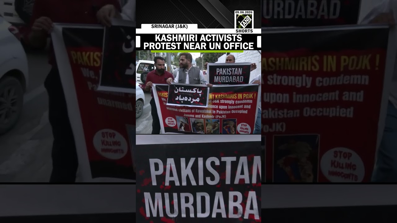 Local Kashmiri activists protest over civilian deaths in PoK near UN office in Srinagar