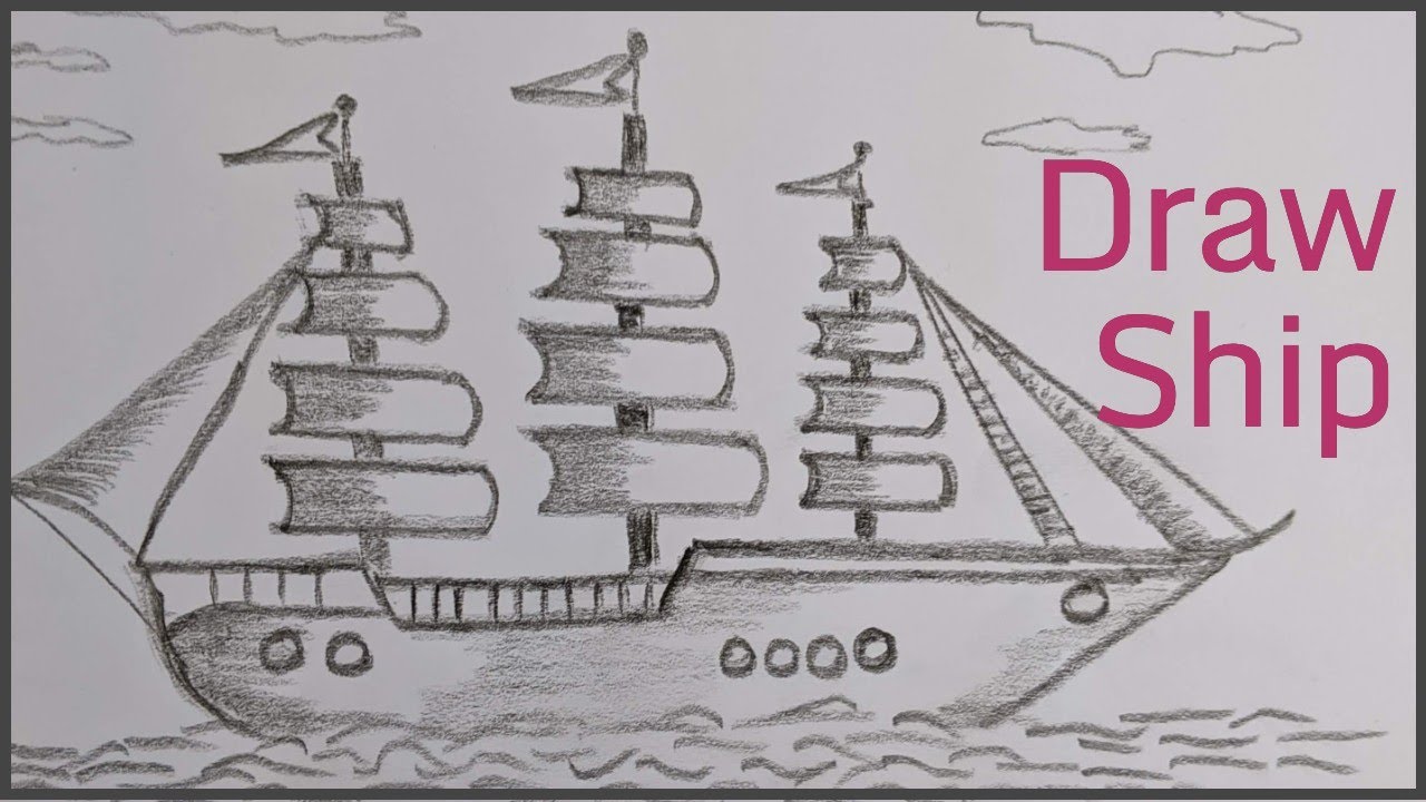 How to draw a Sailing Ship, simple, easy & step by step