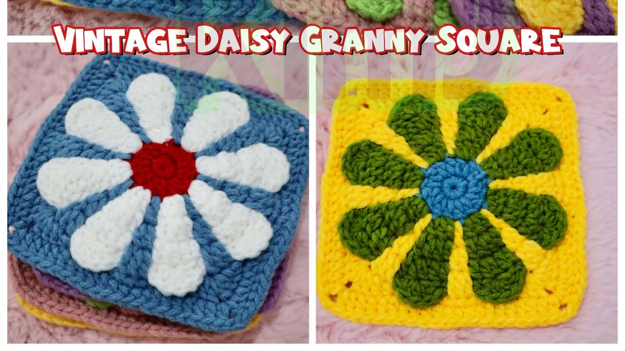 Crochet Vintage daisy granny square #crochet #grannysquare #crochettutorial