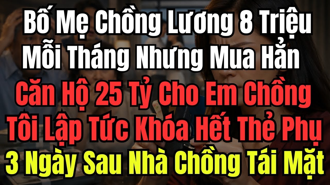 Bố Mẹ Chồng Lương 8 Triệu Nhưng Mua Hẳn Căn Hộ 25 Tỷ Cho Em Chồng Cưới Vợ, Tôi Lập Tức Khóa Hết Thẻ