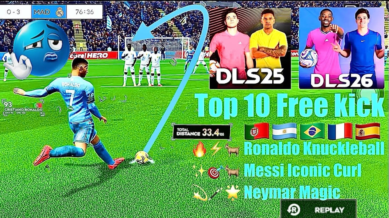Top 10 Free Kicks in DLS 26🔥 |  knuckleball free kick #dls25 #dls26 #ronaldo #messi #neymar #dls 