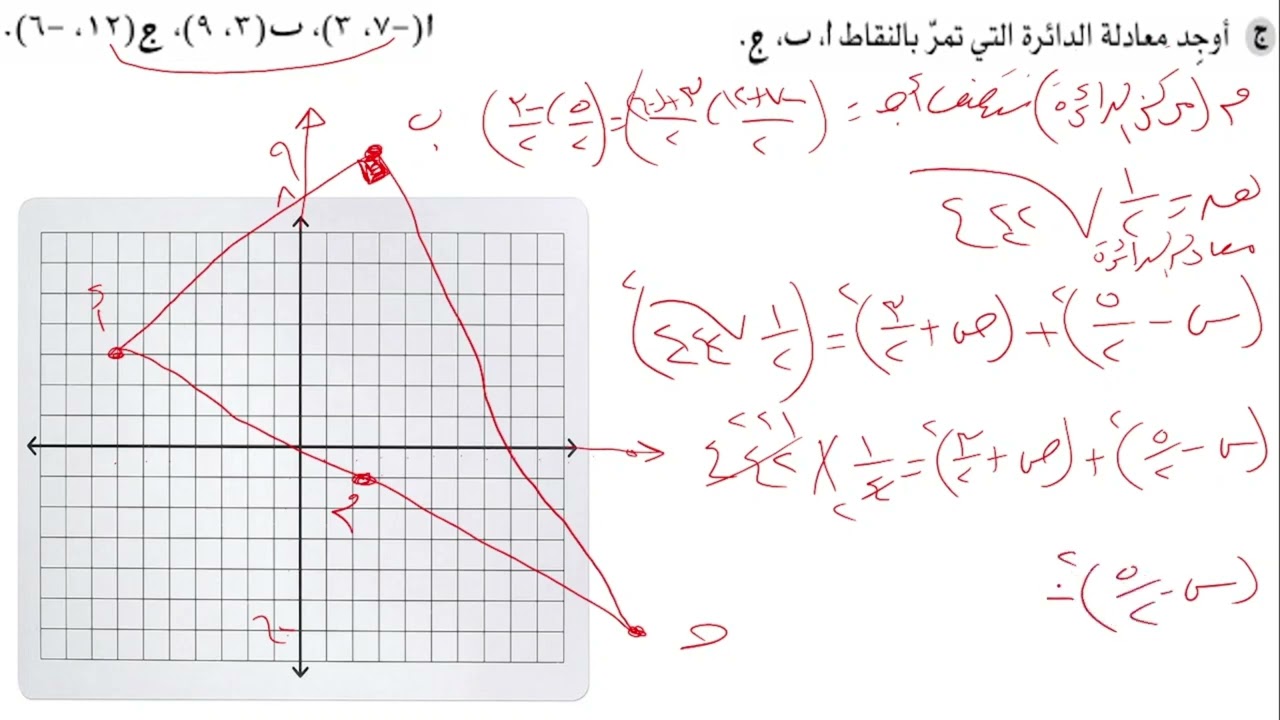 رياضيات11 تقدمى ف1 معادلة الدائرة  كتاب النشاط تمارين (5 -4) من 5 الى 9
