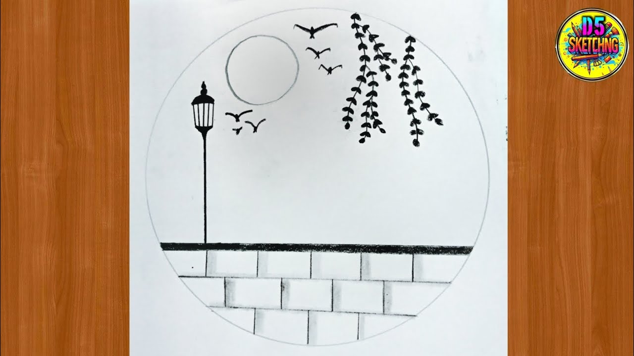 Beautiful easy scenery drawing in circle very easy|circle drawing for beginners|pencil drawing easy.