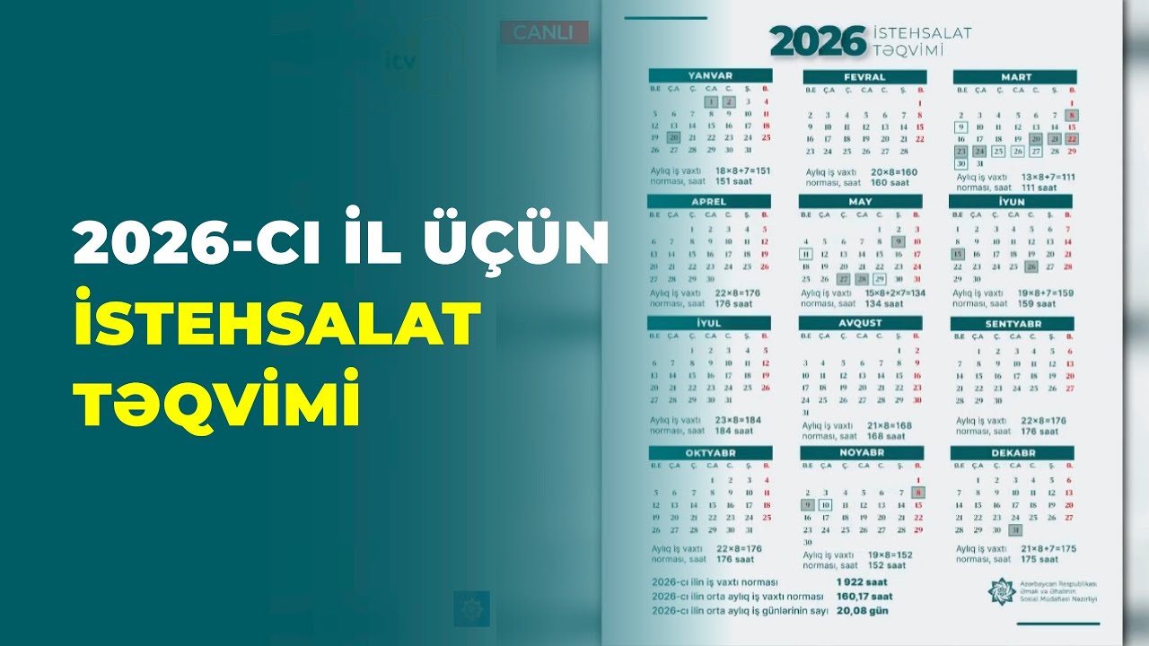 İTV | 2026-cı il &uuml;&ccedil;&uuml;n iş vaxtı norması və istehsalat təqvimi necədir?