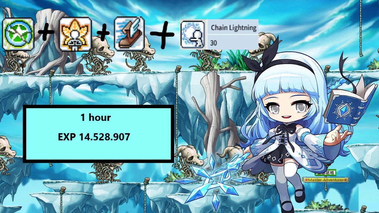 【Artale】冰雷魔導士 閃電連擊 1小時化石龍 1452萬經驗  結尾有結算 影片4倍速