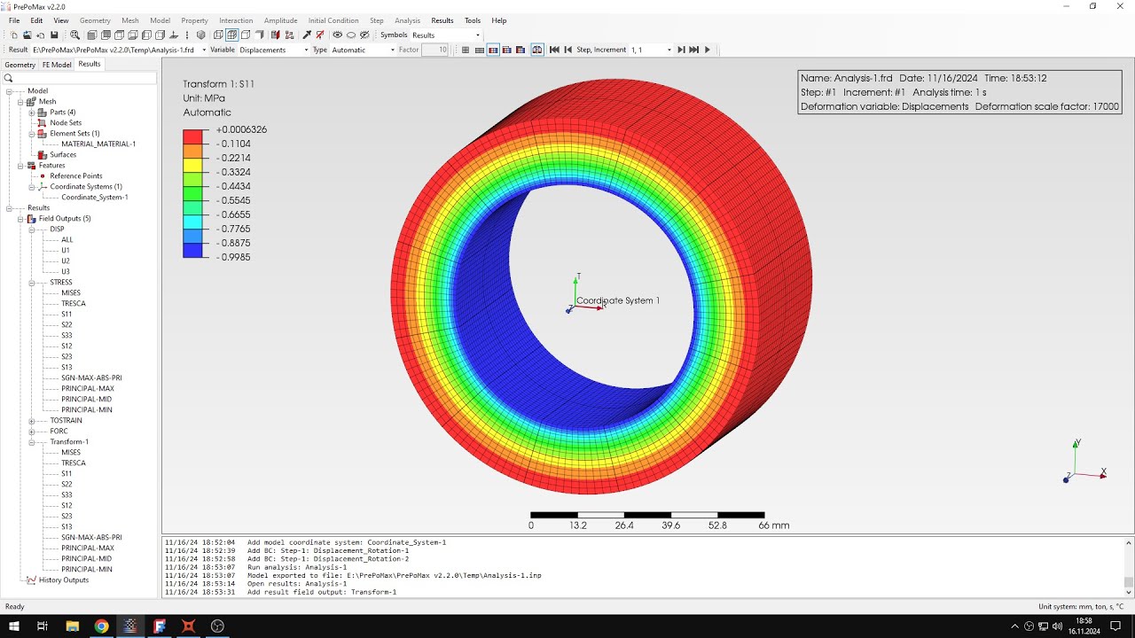 PrePoMax (CalculiX FEA) - Tutorial 47 - Thick pipe segment - local coordinate systems