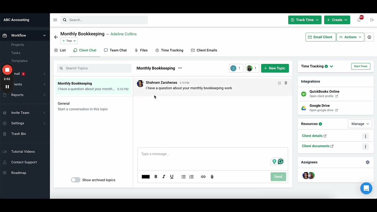 Client Chat in Financial Cents