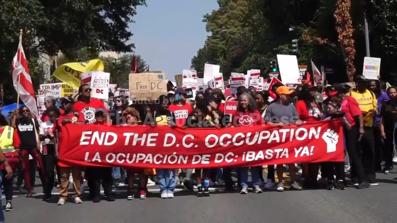 Thousands protest for a 'Free DC' on the fourth week of federal control in Washington