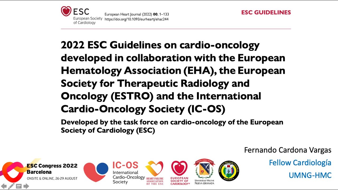 Revisión 2022 ESC Guidelines on cardiooncology developed in collaboration  EHA, the ESTRO and ICOS