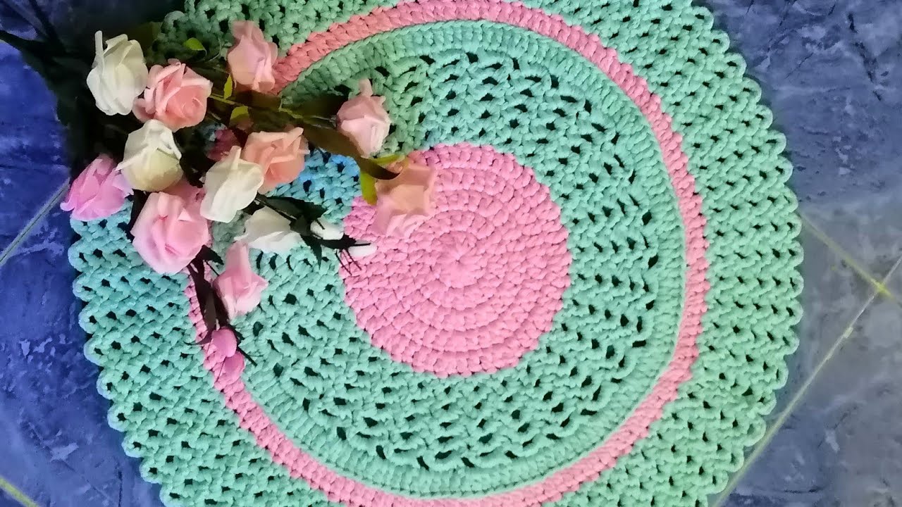 طريقة عمل سجادة مدوره/hand Made crochet carpet