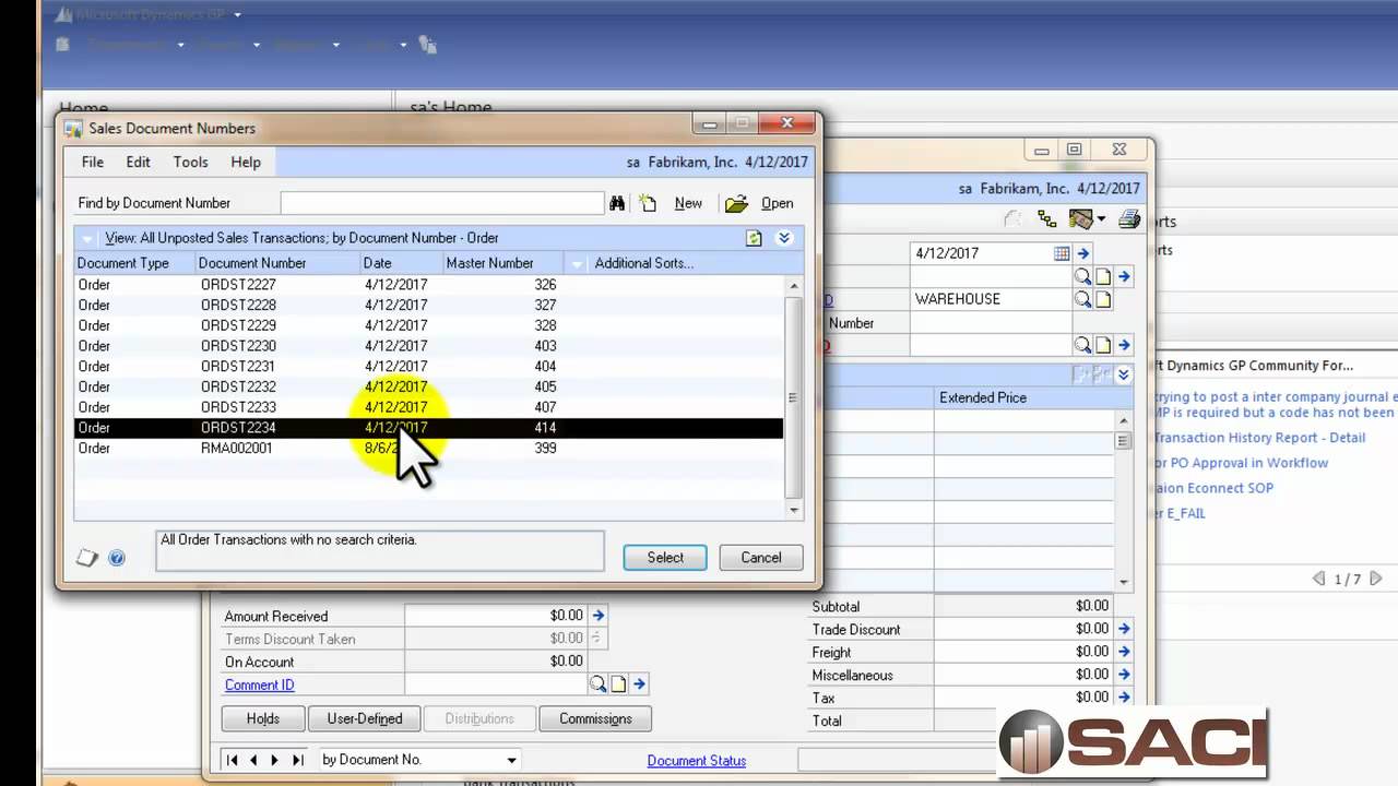 Microsoft Dynamics GP Sales Order Processing Deposits