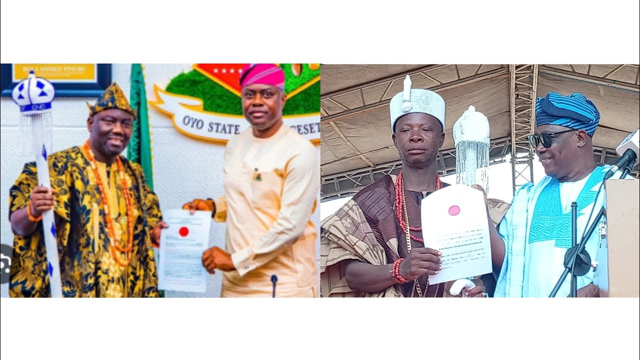 AT LAST GOVERNOR SEYI MAKINDE CROW WEARING OBAS IN OYO LAND 
