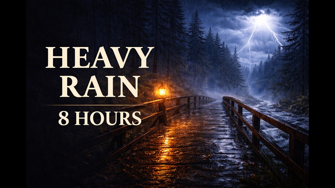Heavy Rain & Thunderstorm at Night 🌧 Stormy Wooden Bridge Ambience | 8 Hours