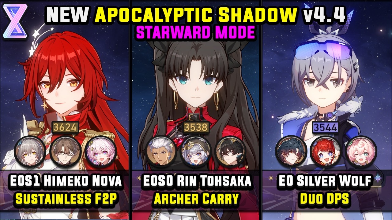 E0S1 Himeko Nova & E0S0 Rin Tohsaka & E0 Silver Wolf (4 Star) Starward Mode - Apocalyptic Shadow 4.4