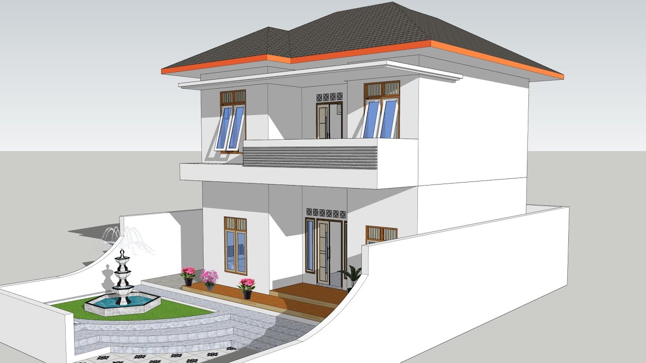 Desain dan Interior rumah Dua Lantai dengan 5 kamar, di Sketchup (Part 3)