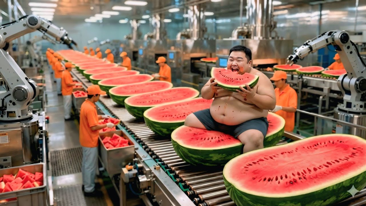Inside a Modern Watermelon Factory: From Whole Fruit to Fresh Juice (4K Documentary)