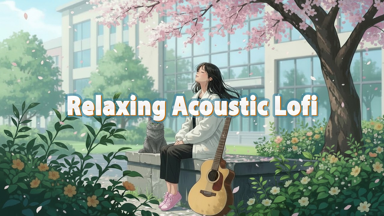 Relaxing Lofi Music | Serene Anime Girl with Cat & Guitar
