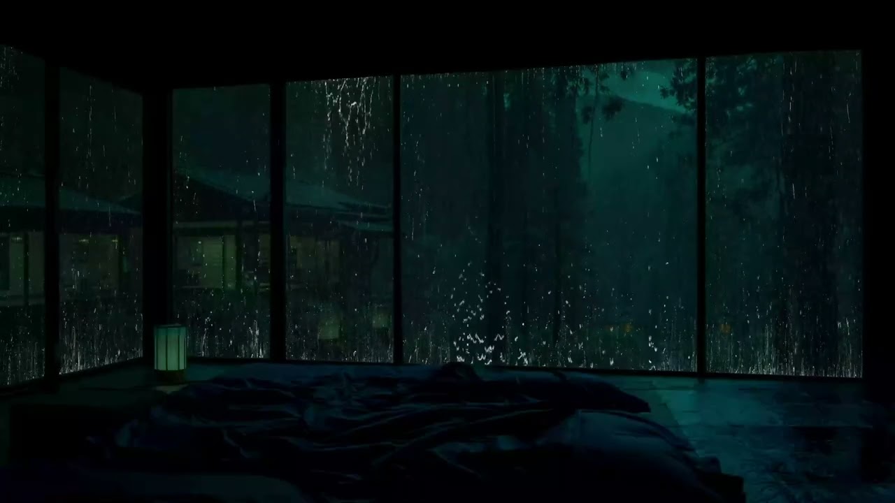 Midnight Window Rainfall (No Ads) | Quiet Dark Bedroom Atmosphere for Restful Sleep